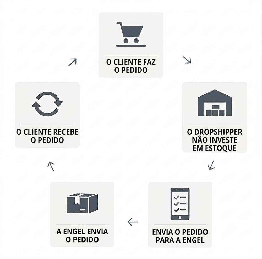 Esquema de funcionamento do dropshipping — Nova Engel